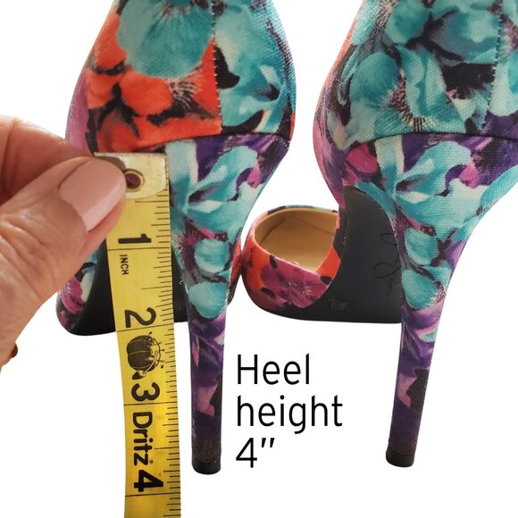 Jessica Simpson Multicolor Floral Heels Bright Pink, Purple, Turquoise 7.5M - Picture 11 of 12